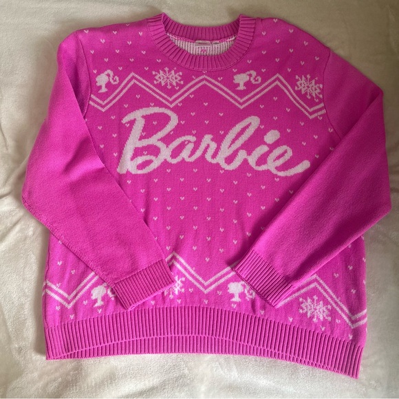 Barbie Sweaters - BARBIE pink and white sweater